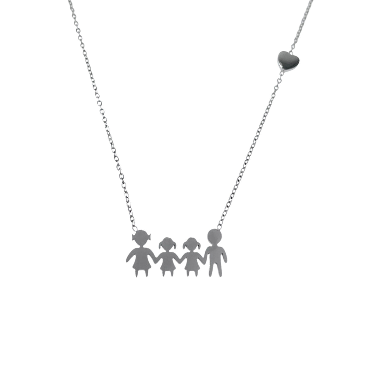 Collana famiglia con cuoricino in acciaio inossidabile