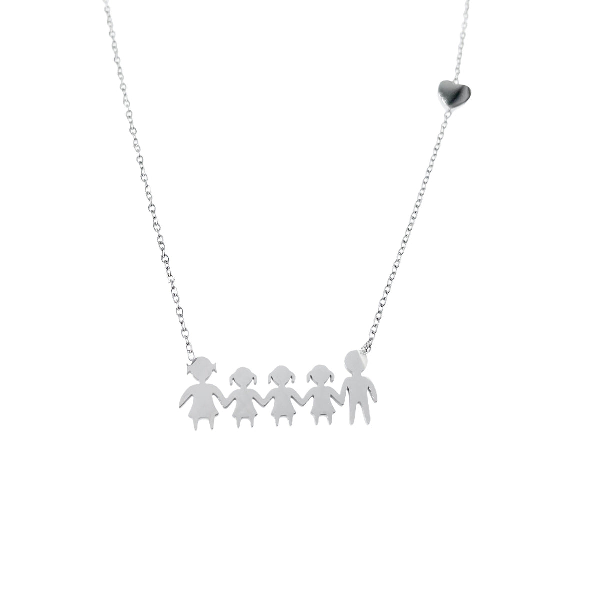 Collana famiglia con cuoricino in acciaio inossidabile