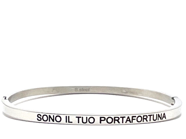 Bracciale braccialetto con scritta frase sono il tuo portafortuna in acciaio argento e dintorni