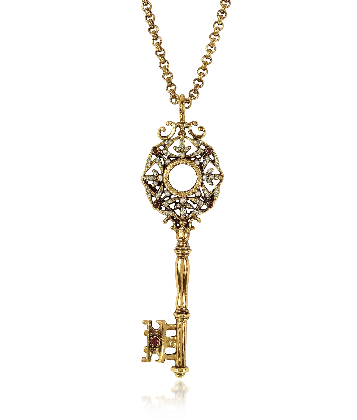 Collana Alcozer chiave in ottone placcato oro e cristalli