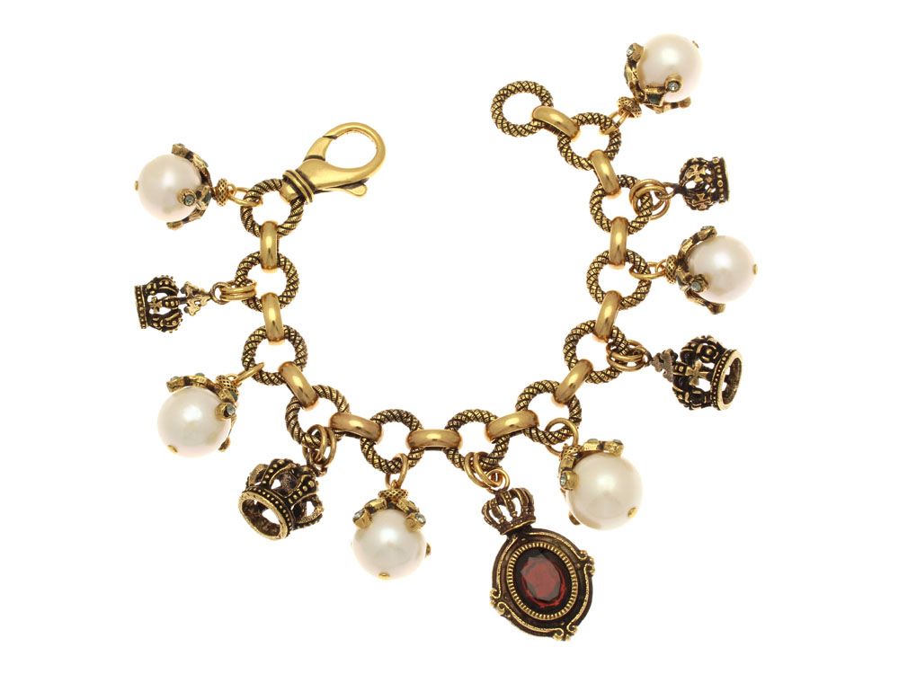 bracciale alcozer charms pendenti granato perle corona