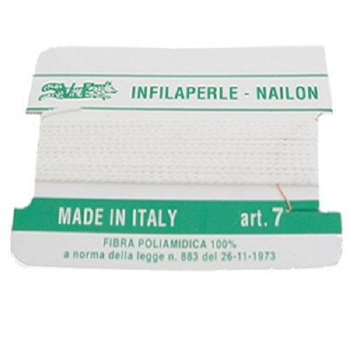 Filo infilaperle con ago colore bianco in nylon per collane bracciali nailon varie misure