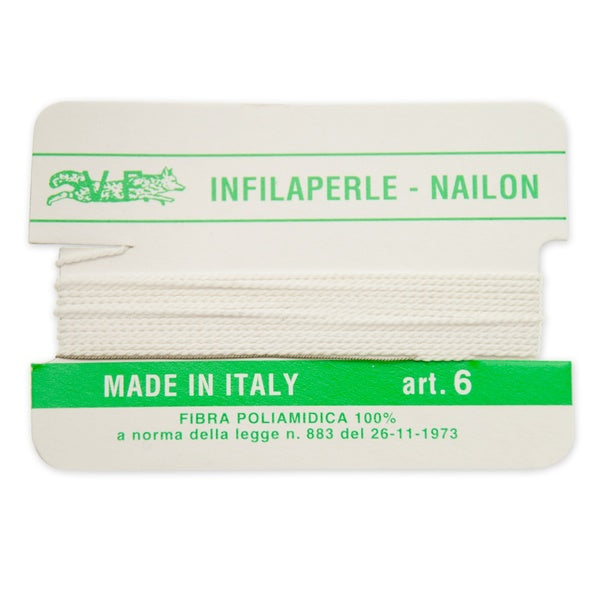 Filo infilaperle con ago colore bianco in nylon per collane bracciali nailon varie misure