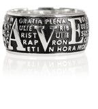 Anello Benedictvs in argento e placcato in oro con preghiera in latino dell'Ave Maria