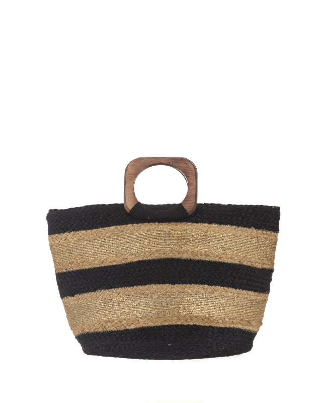 Borsa da Spiaggia, mare in Juta e Cotone, Ampia e Resistente, Manici in Legno, Cerniere e Tasche Interne, Tracolla Inclusa