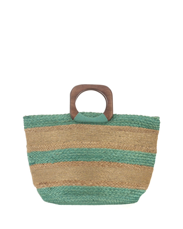 Borsa da Spiaggia, mare in Juta e Cotone, Ampia e Resistente, Manici in Legno, Cerniere e Tasche Interne, Tracolla Inclusa
