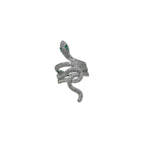 Anello serpente doppio giro in ottone rodiato o dorato con strass anallergico