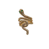 Anello serpente doppio giro in ottone rodiato o dorato con strass anallergico