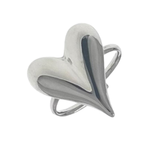 Anello in acciaio con cuore bombato colore oro o argento