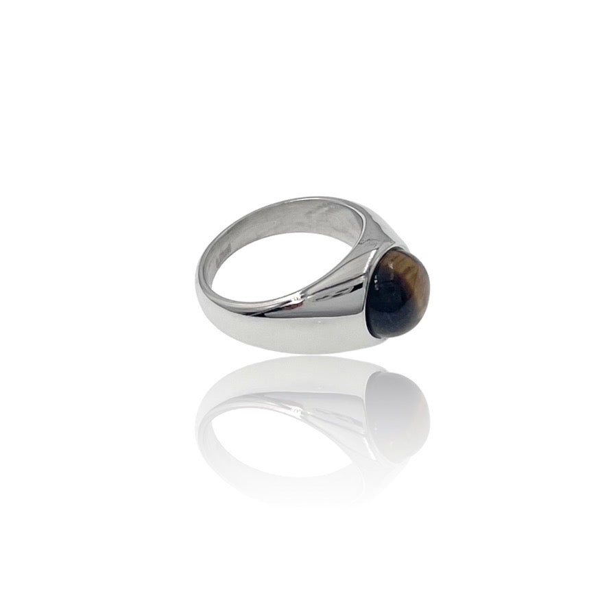Anello in acciaio da uomo forma tonda con occhio di tigre