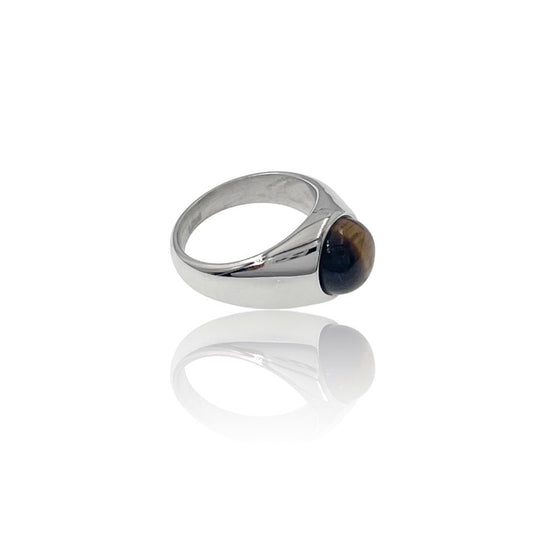 Anello in acciaio da uomo forma tonda con occhio di tigre