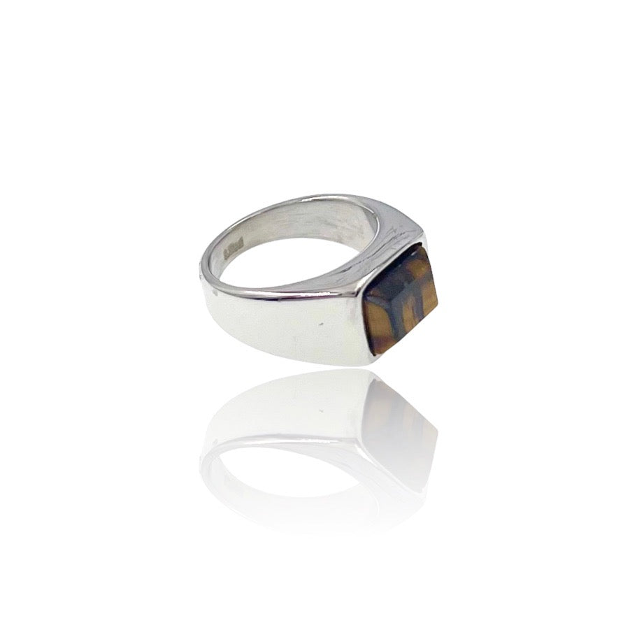 Anello in acciaio da uomo forma quadrata con occhio di tigre