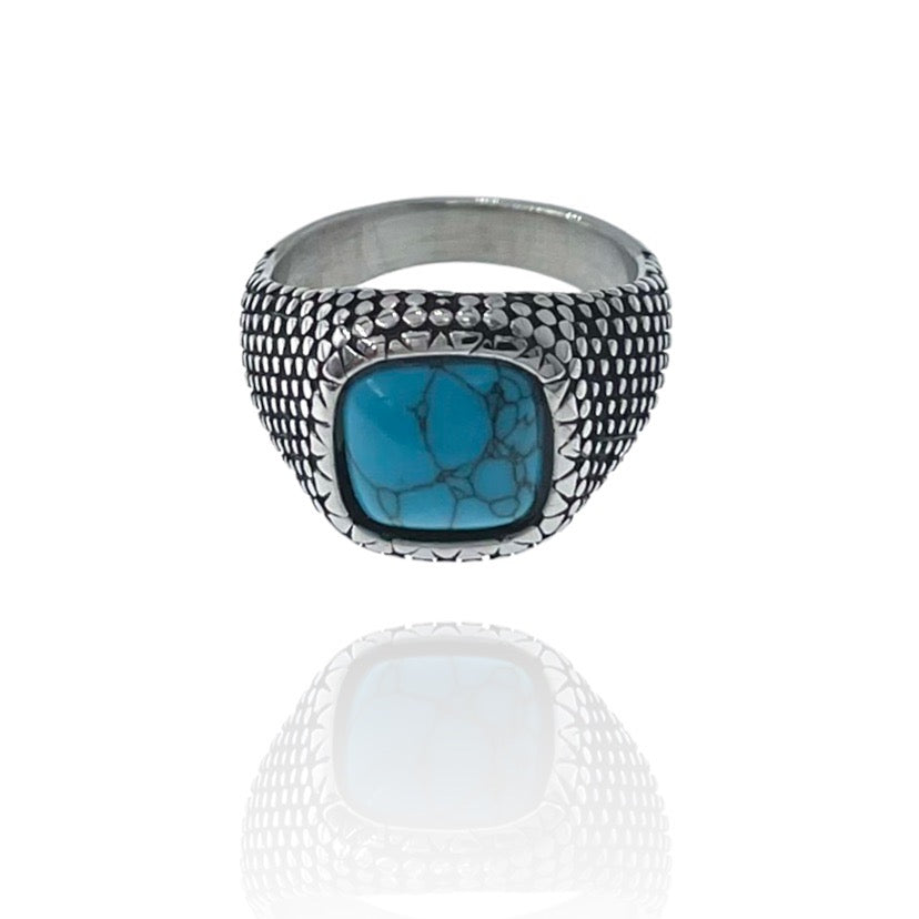 Anello in acciaio da uomo con pietra turchese