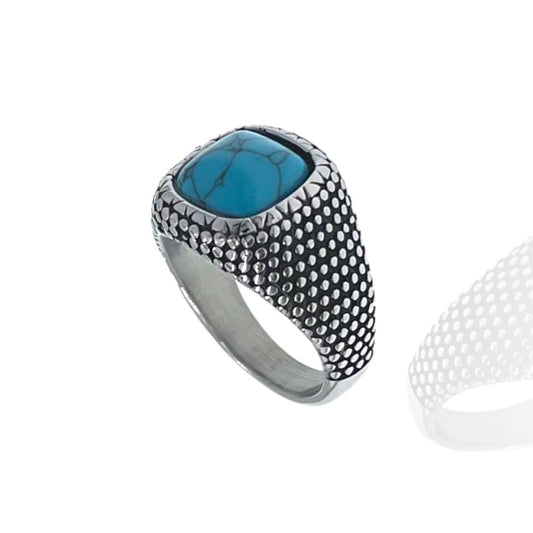 Anello in acciaio da uomo con pietra turchese