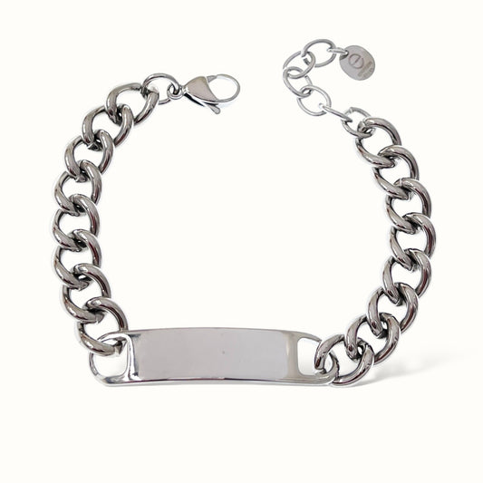 Bracciale targa in acciaio e acciaio dorato