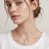 Collana iniziale lettera bombata in acciaio inossidabile colore argento e strass
