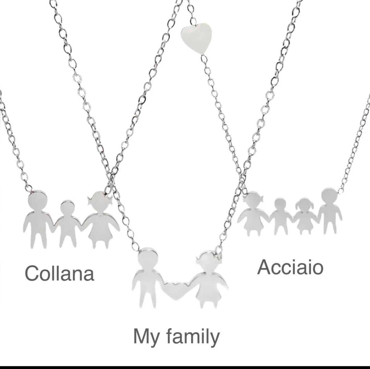 Collana famiglia con cuoricino in acciaio inossidabile