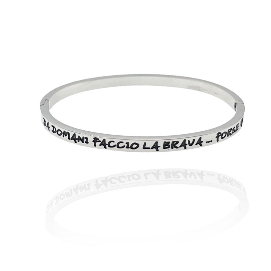Habibi Jewels Bracciale Carpe Diem Frase Donna Acciaio Modello Rigido con Scritta e Zirconi Bianchi Braccialetto Bracciale Cogli l'attimo Chiusura a Manetta Idea Regalo