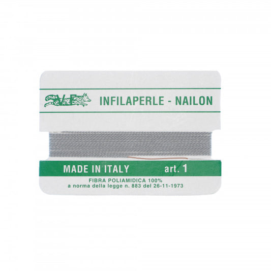 Filo infilaperle con ago colore grigio chiaro in nylon per collane bracciali nailon varie misure