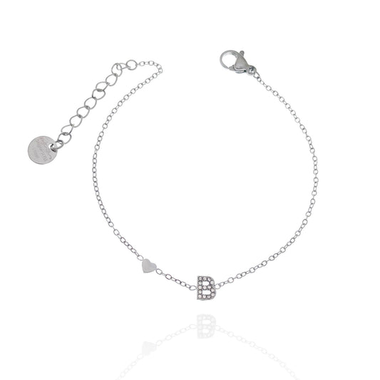 Bracciale con iniziale e zirconi colore argento