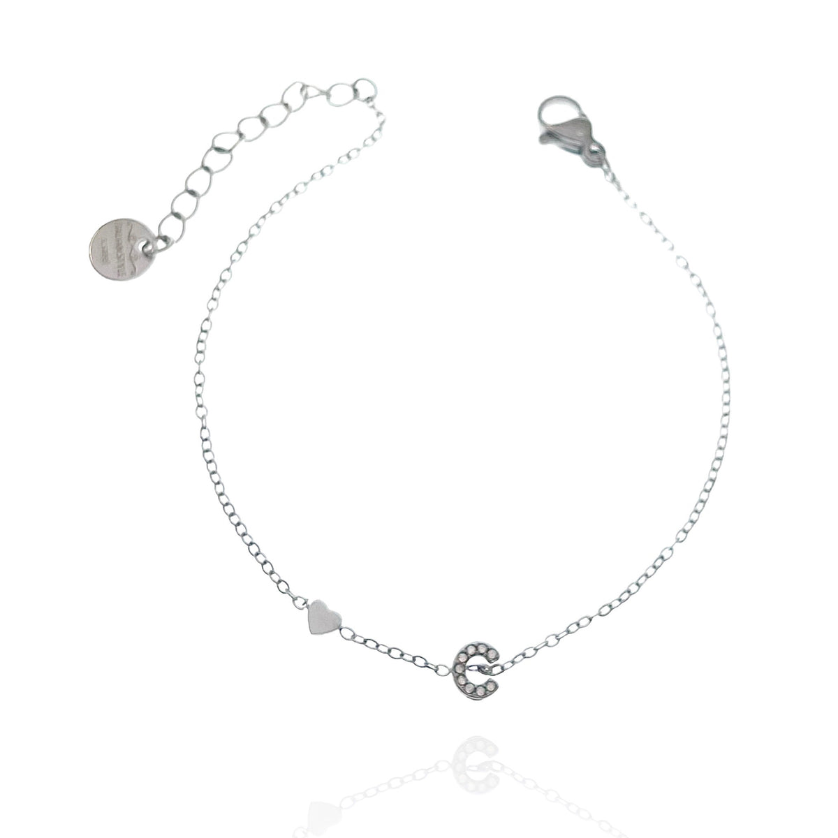 Bracciale con iniziale e zirconi colore argento