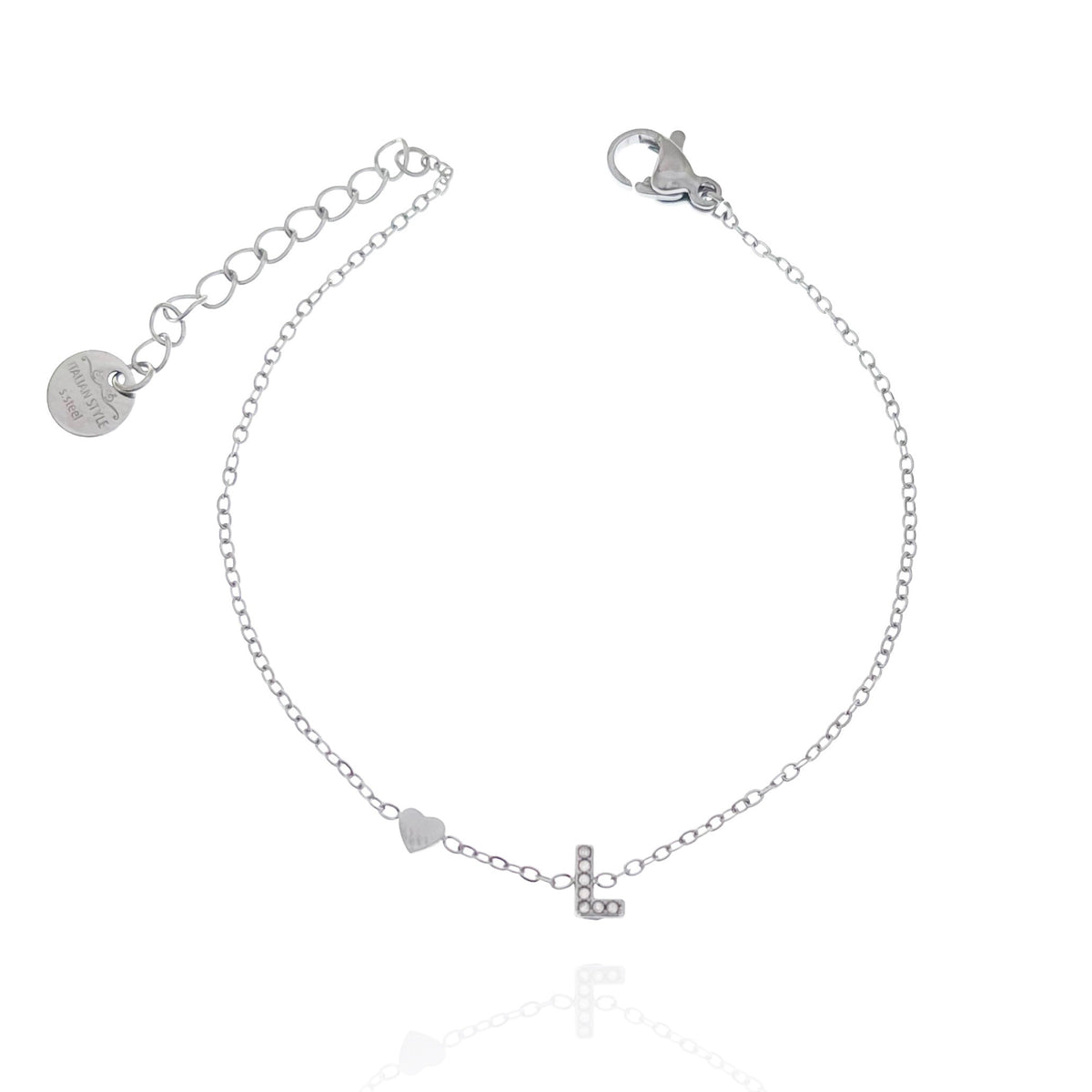 Bracciale con iniziale e zirconi colore argento