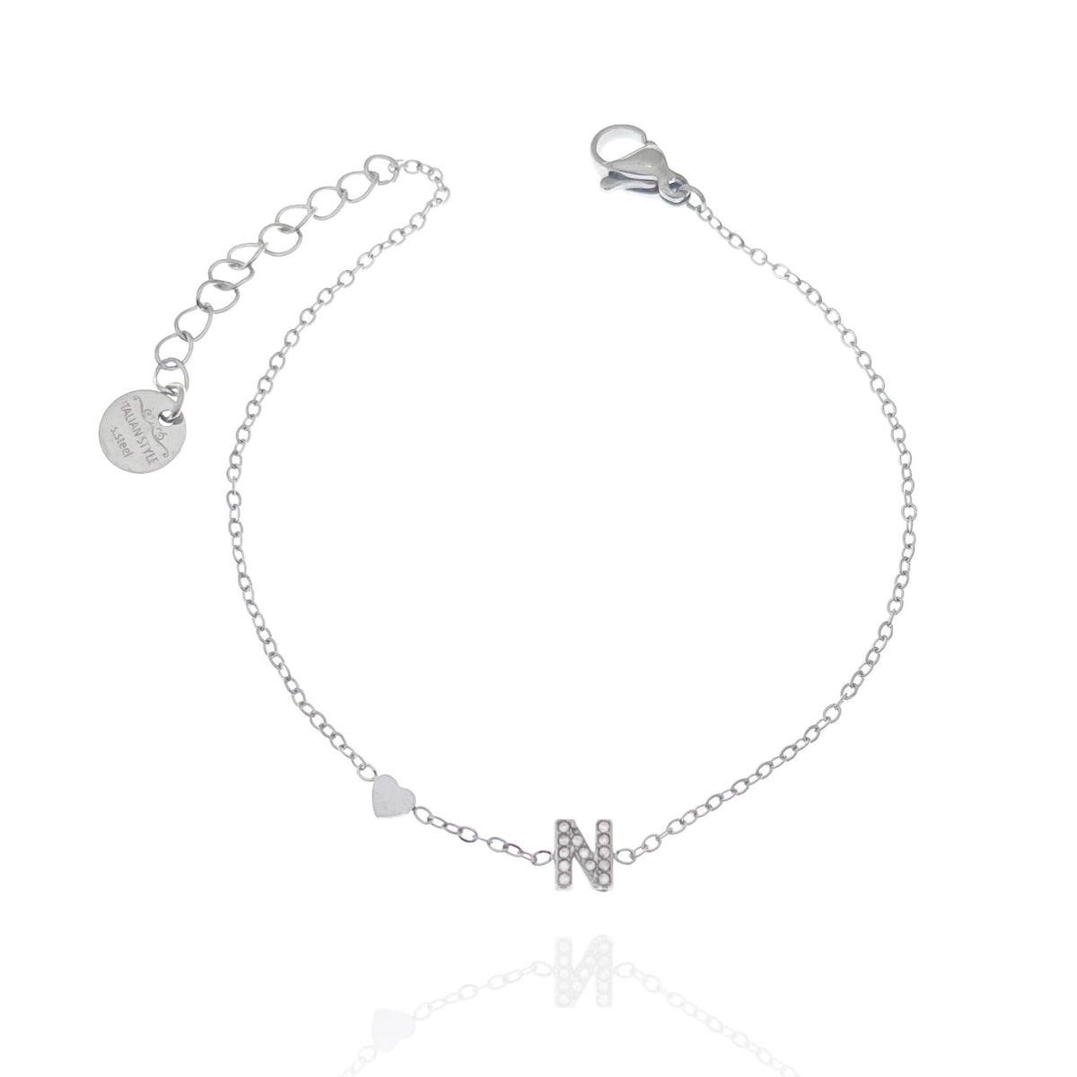 Bracciale con iniziale e zirconi colore argento