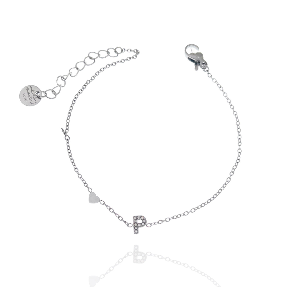 Bracciale con iniziale e zirconi colore argento