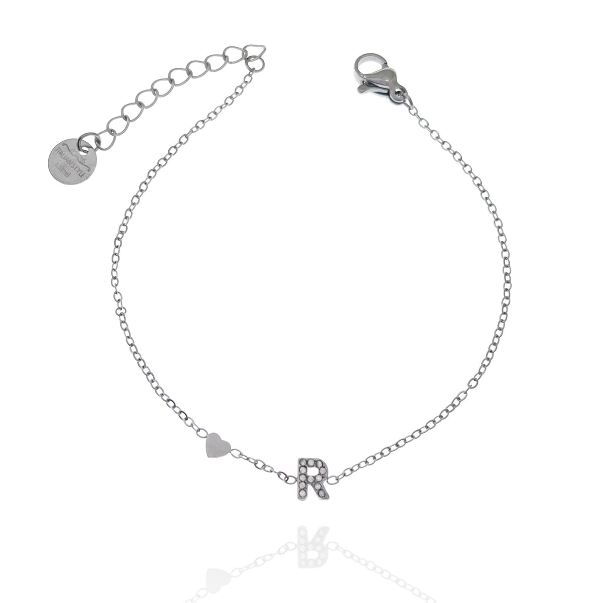 Bracciale con iniziale e zirconi colore argento