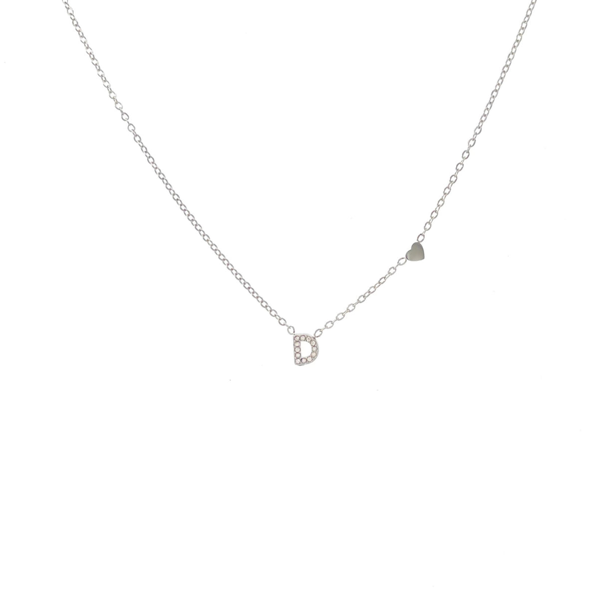Collana argentata in acciaio inossidabile con iniziale e zirconi