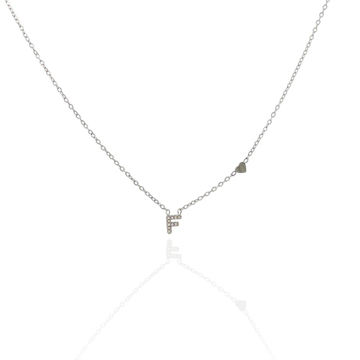 Collana argentata in acciaio inossidabile con iniziale e zirconi