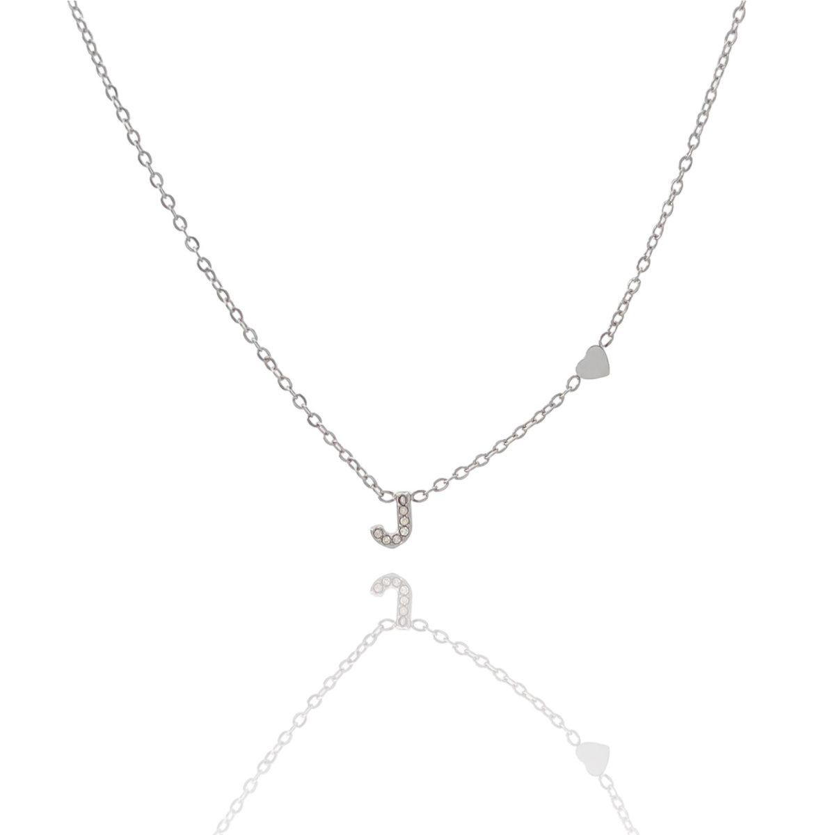 Collana argentata in acciaio inossidabile con iniziale e zirconi