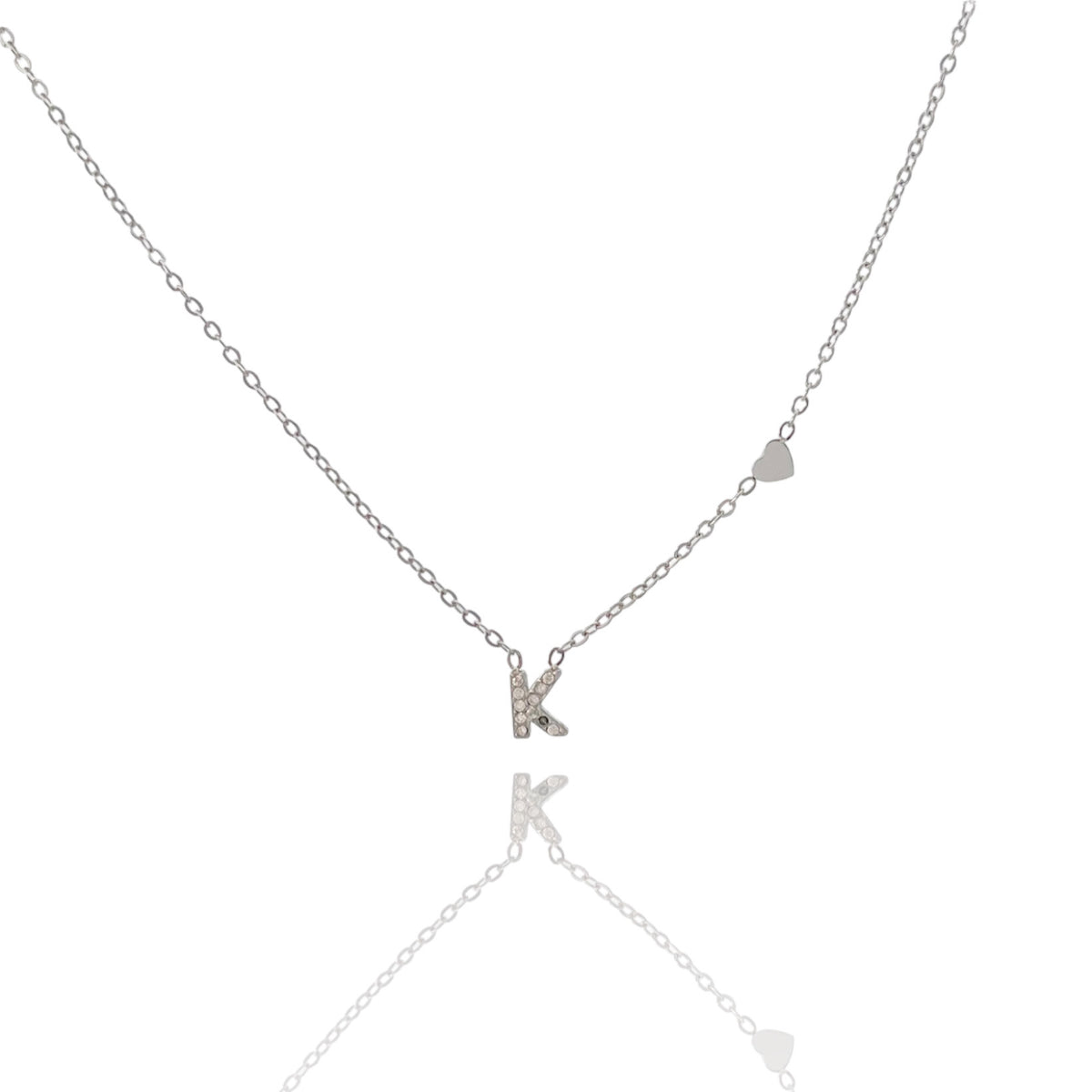 Collana argentata in acciaio inossidabile con iniziale e zirconi