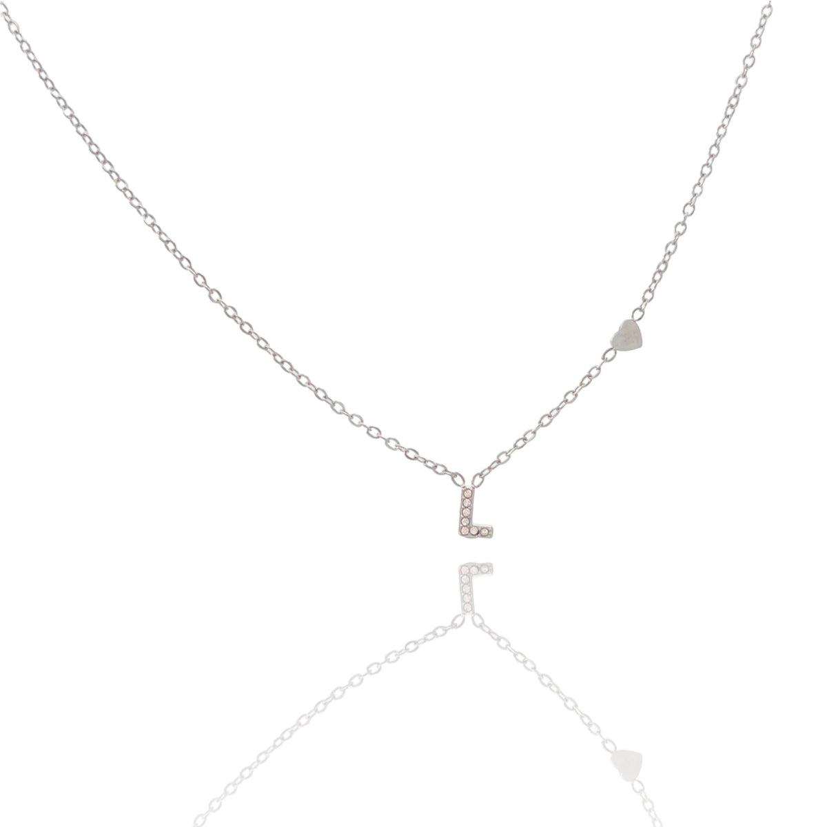 Collana argentata in acciaio inossidabile con iniziale e zirconi