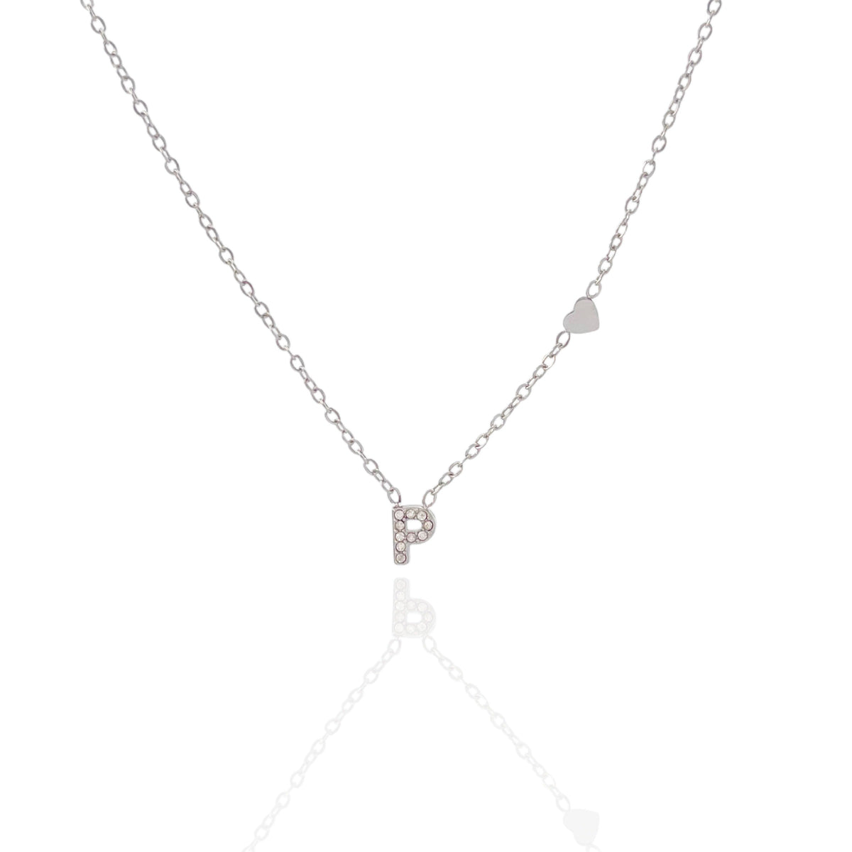 Collana argentata in acciaio inossidabile con iniziale e zirconi