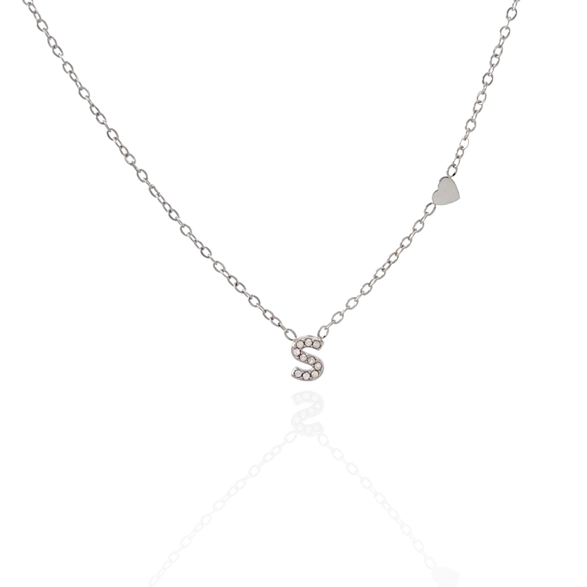 Collana argentata in acciaio inossidabile con iniziale e zirconi