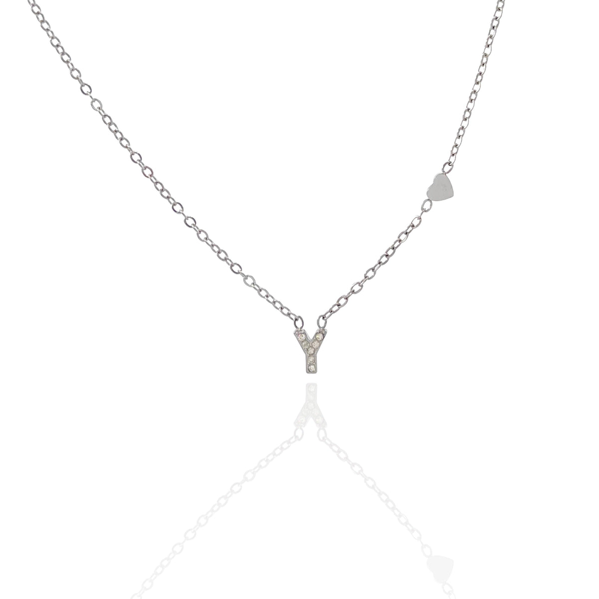 Collana argentata in acciaio inossidabile con iniziale e zirconi