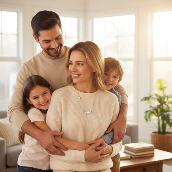 Collana famiglia con cuoricino in acciaio inossidabile