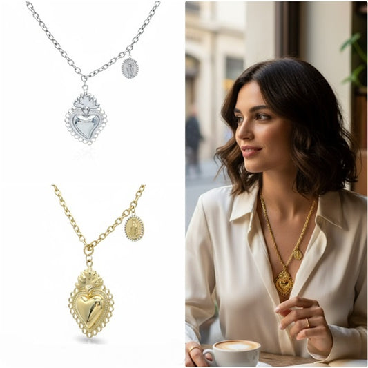 Collana sacro cuore, cuore sacro in acciaio inossidabile