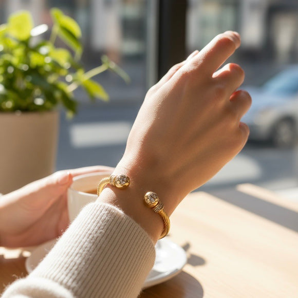 Bracciale donna rigido 2 ball in acciaio con pietre