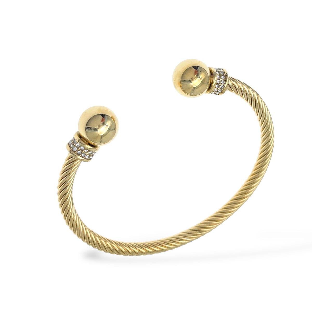 Bracciale donna rigido 2 ball in acciaio con pietre