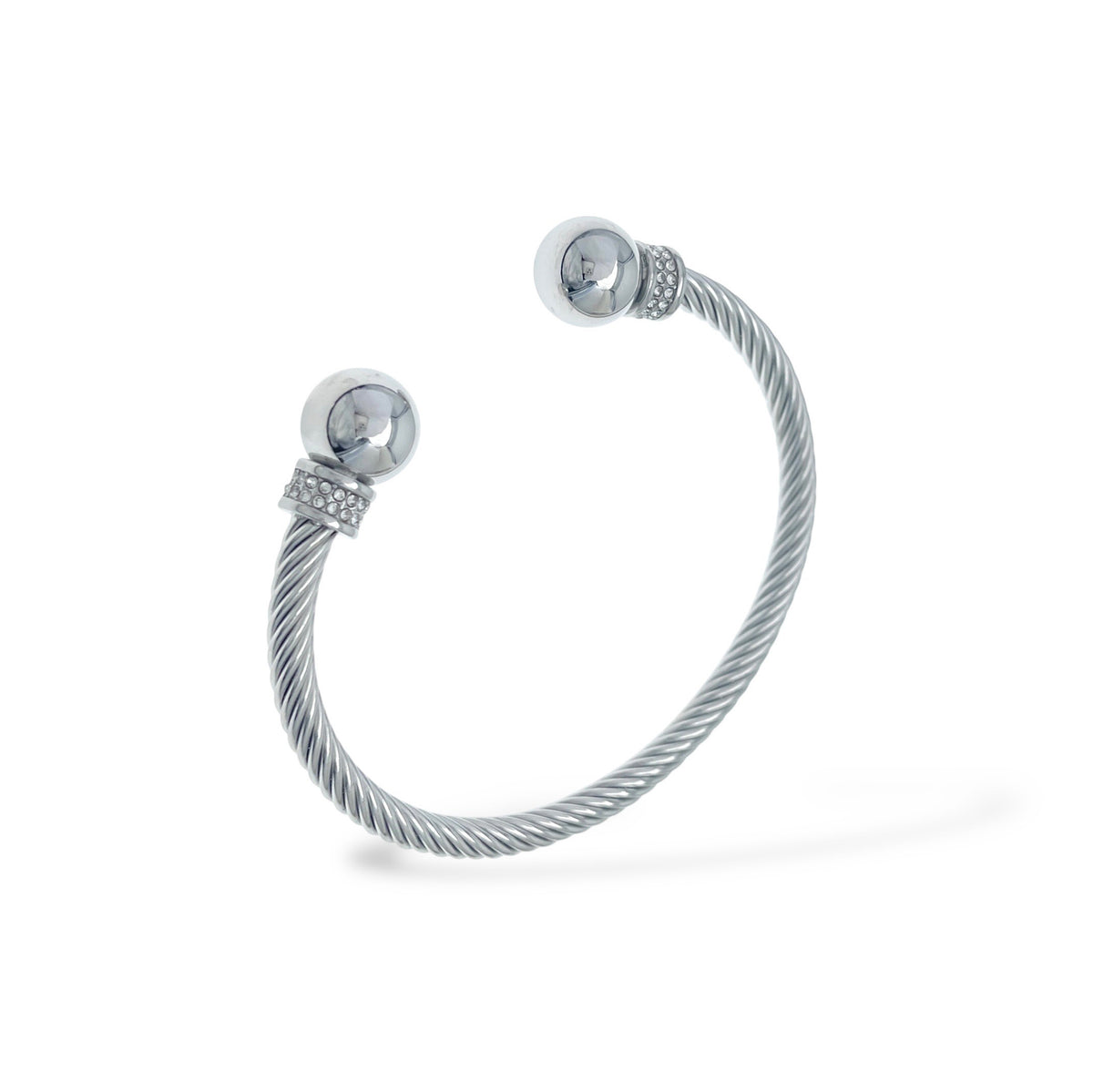 Bracciale donna rigido 2 ball in acciaio con pietre