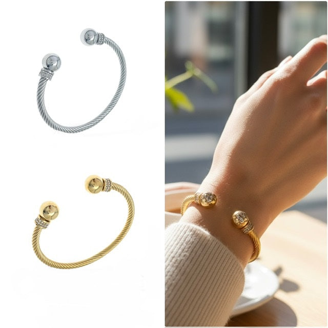 Bracciale donna rigido 2 ball in acciaio con pietre