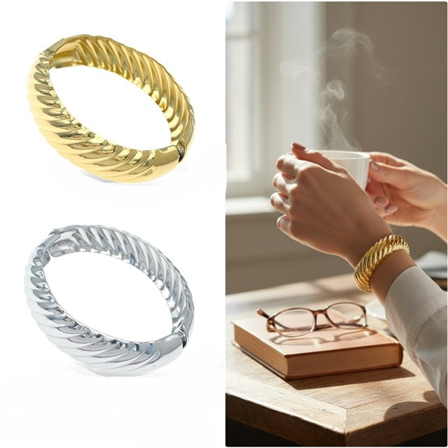 Bracciale donna rigido tortiglione apribile in acciaio inossidabile