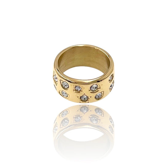 Anello Mille punti in acciaio inossidabile oro- argento con strass