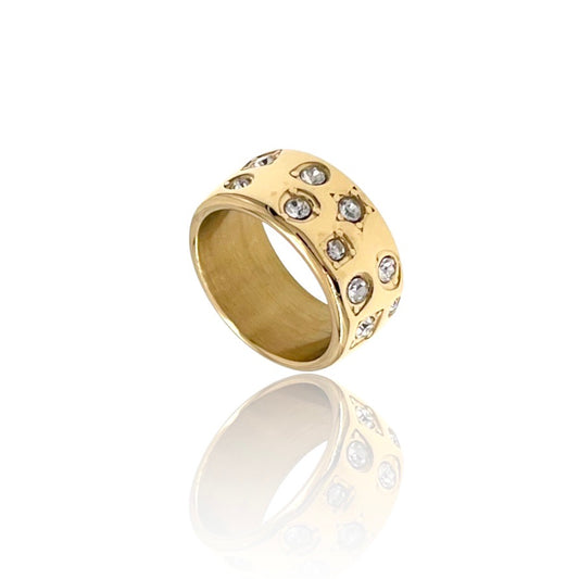 Anello Mille punti in acciaio inossidabile oro- argento con strass