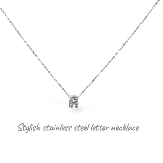 Collana iniziale lettera double in acciaio inossidabile colore argento e strass