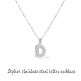 Collana iniziale lettera bombata in acciaio inossidabile colore argento e strass