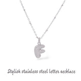 Collana iniziale lettera bombata in acciaio inossidabile colore argento e strass