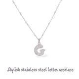 Collana iniziale lettera bombata in acciaio inossidabile colore argento e strass